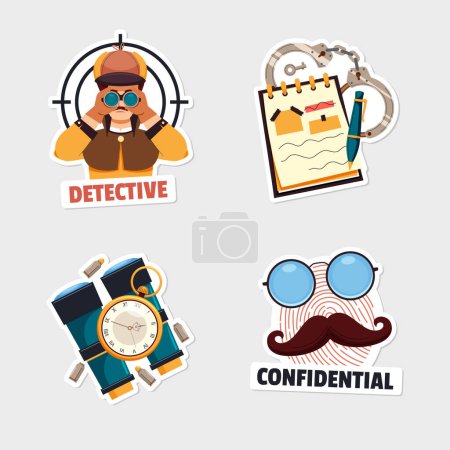 Photo for Flat detective logo sticker set collection with avatar and binoc - Royalty Free Image