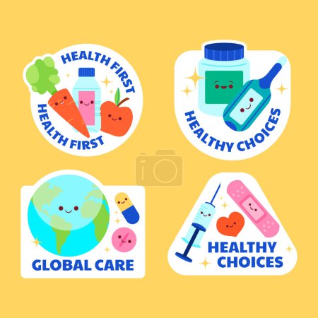 Téléchargez les photos : Stickers Journée mondiale de la santé en design plat - en image libre de droit