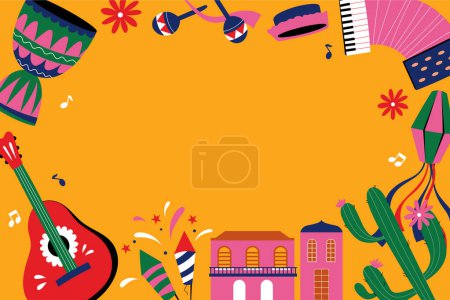 Photo for Hand drawn flat festa junina background with mexican elements - Royalty Free Image