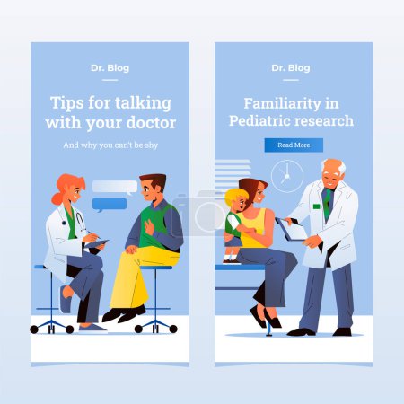 Photo for Hand drawn flat family doctor vertical banner template set - Royalty Free Image