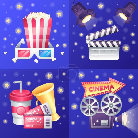 Gradient cinema illustration set collection with film elements