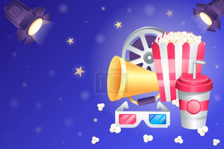 Photo for Gradient cinema composition background with popcorns and spotlig - Royalty Free Image