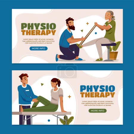 Photo for Hand drawn flat physiotherapy horizontal banner template set - Royalty Free Image