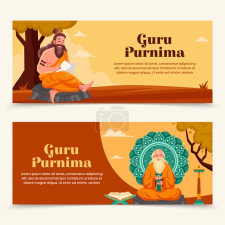 Hand drawn flat guru purnima banner set