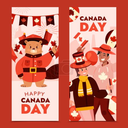 Hand drawn flat Canada day banner set