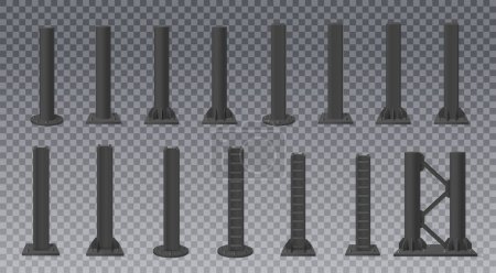 Illustration for Black metal poles or columns for billboards realistic set isolated on transparent background vector illustration - Royalty Free Image