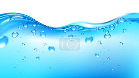 Realistyczny niebieski woda fala rozprysk z pęcherzyków podwodnych widok wektor ilustracja