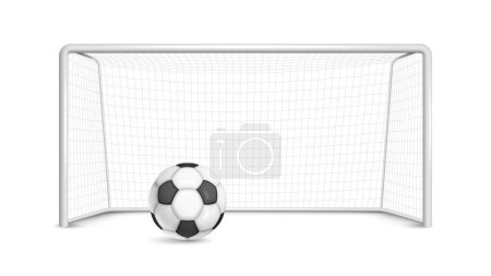 Realistic football soccer ball goal composition with isolated view of gates with net and rubber ball vector illustration