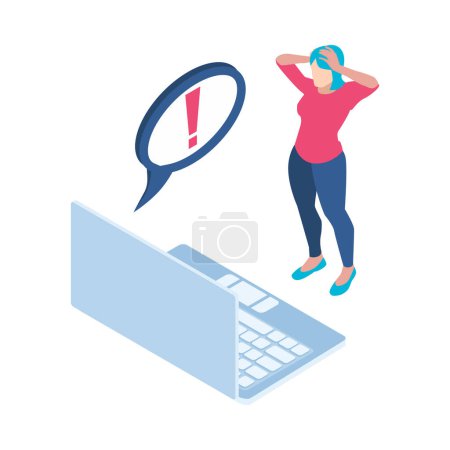 Illustration for Time management deadline stress isometric concept with human character and laptop 3d vector illustration - Royalty Free Image