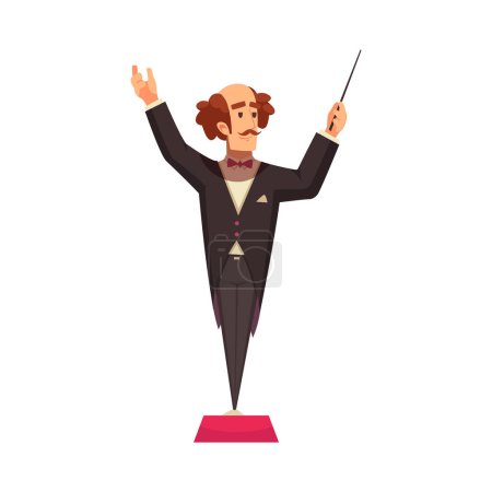 Illustration for Cartoon male conductor on stage flat vector illustration - Royalty Free Image