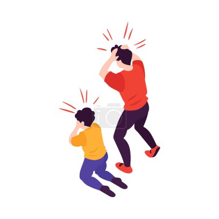 Illustration for Two isometric shocked people in panic back view on white background 3d vector illustration - Royalty Free Image