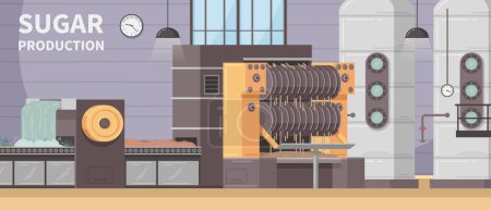 Ilustración de Fábrica de producción de azúcar con equipo para lavar la extracción de jugo ilustración vectorial de dibujos animados hirviendo - Imagen libre de derechos