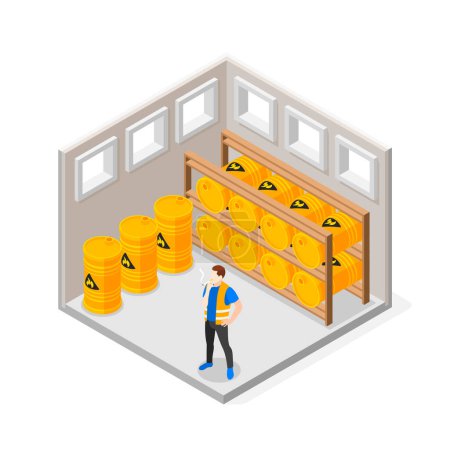 Illustration for Safety precaution at work place concept with worker smoking near flammable objects isometric vector illustration - Royalty Free Image