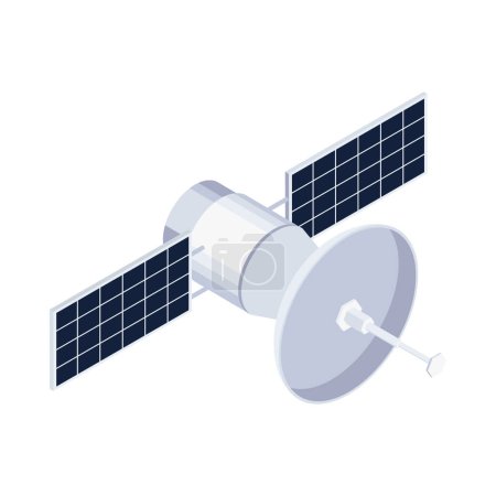 Space exploration icon with isometric satellite 3d vector illustration