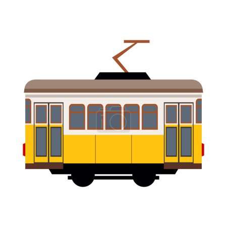 Portuguese retro yellow tram car on white background flat vector illustration