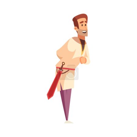Illustration for Cartoon happy medieval man with sword vector illustration - Royalty Free Image