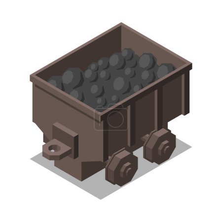 Illustration for Metal industry isometric icon with coal in carriage 3d vector illustration - Royalty Free Image