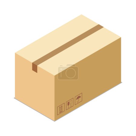 Isometric cardboard box with sticky tape for goods delivery 3d vector illustration