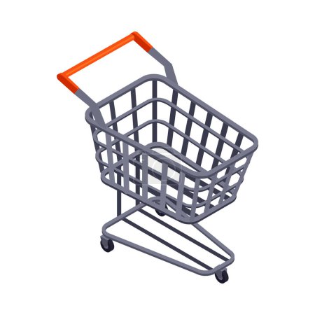 Illustration for Empty supermarket shopping trolley on white background 3d isometric vector illustration - Royalty Free Image