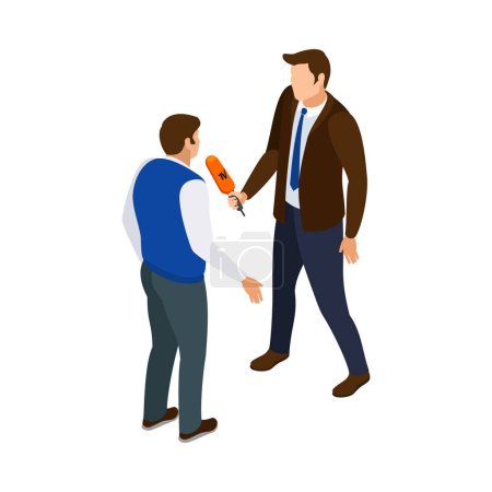 Illustration for Broadcasting isometric icon set with tv reporter and man participating in interview vector illustration - Royalty Free Image