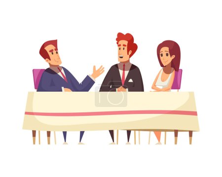 Téléchargez les illustrations : Personnes communiquant à la table de banquet illustration vectorielle de dessin animé - en licence libre de droit