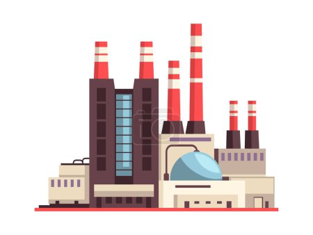 Illustration for Industry factory composition with view of modern plant buildings site with pipes and tubes vector illustration - Royalty Free Image