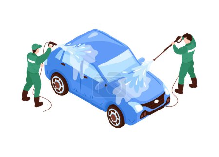 Illustration for Isometric car washing services composition with isolated image of car wash on blank background vector illustration - Royalty Free Image