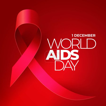 Illustration for World aids day composition with september first description and big red ribbon vector illustration - Royalty Free Image
