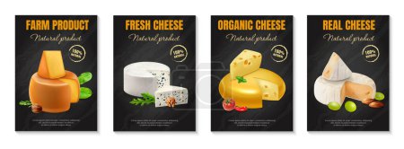 Ilustración de Vertical realista cartel de queso conjunto granja producto fresco orgánico y real encabezados de queso vector ilustración - Imagen libre de derechos