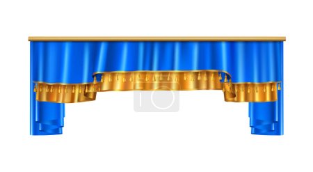 Illustration for Full volume golden blue luxury draping curtains composition with realistic image on blank background vector illustration - Royalty Free Image