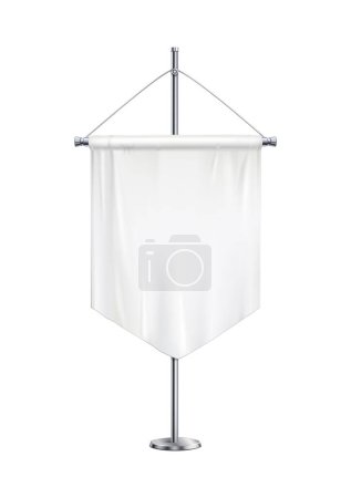 Illustration for Pennant realistic composition with isolated image of short white pennon hanging on post vector illustration - Royalty Free Image