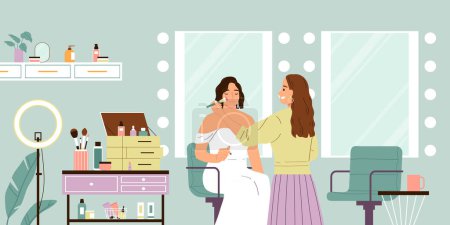 Illustration for Beauty service background with makeup and visage symbols flat vector illustration - Royalty Free Image