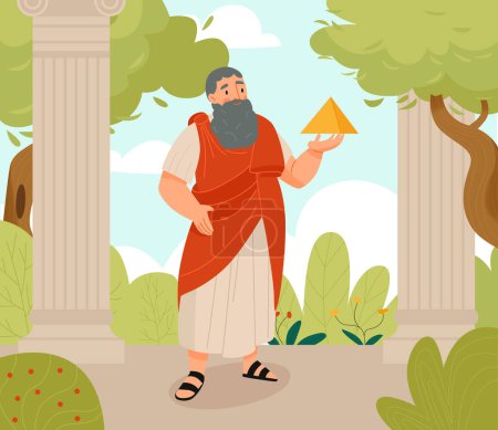 Illustration for Great greek scientist and philosopher pythagoras flat vector illustration - Royalty Free Image