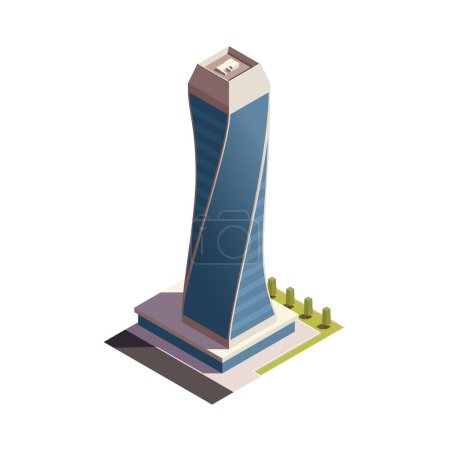 Ilustración de Ciudad rascacielos composición isométrica con aspecto exterior aislado de edificio moderno en blanco ilustración vector de fondo - Imagen libre de derechos