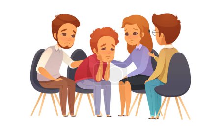 Illustration for Group therapy cartoon composition with baby face style human characters during mental healing session vector illustration - Royalty Free Image