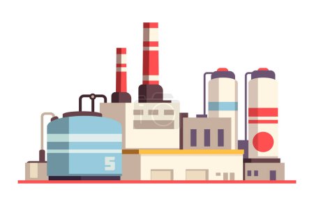 Illustration for Industry factory composition with view of modern plant buildings site with pipes and tubes vector illustration - Royalty Free Image