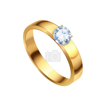 Golden ring composition with isolated realistic image on blank background vector illustration