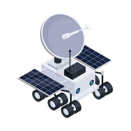 Ilustración de Isométrico rover espacio con satélite plato 3d vector ilustración - Imagen libre de derechos
