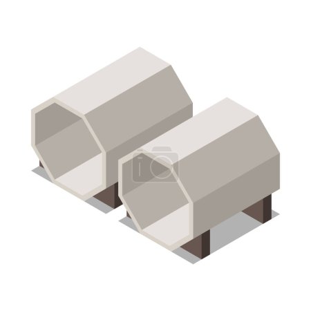 Illustration for Isometric metal industry icon with concrete cement items 3d vector illustration - Royalty Free Image