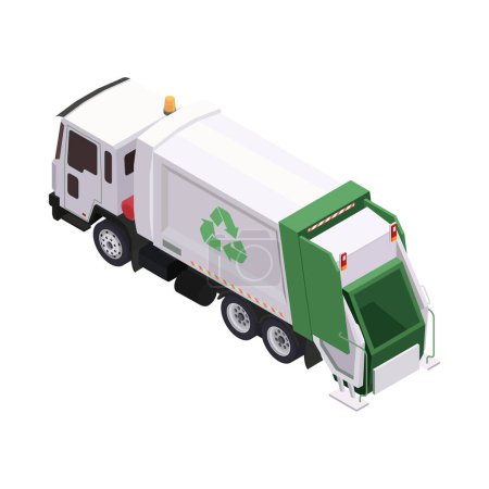 Illustration for Isometric garbage truck with recycling symbol back view 3d vector illustration - Royalty Free Image
