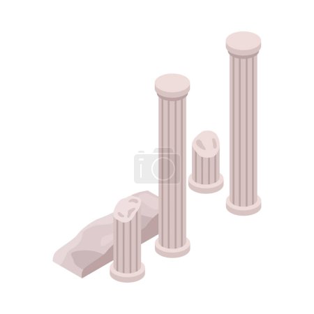 Illustration for Archeology isometric icon with ancient columns 3d vector illustration - Royalty Free Image