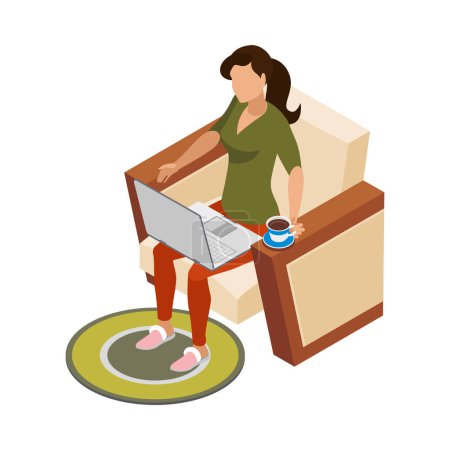 Illustration for Freelancer usual day isometric composition with human character working in casual situation vector illustration - Royalty Free Image