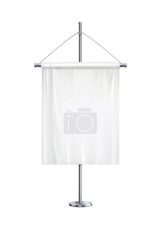 Pennant realistic composition with isolated image of short white pennon hanging on post vector illustration