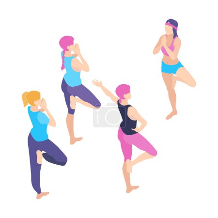 Ilustración de Grupo isométrico gimnasio aeróbico danza yoga clase instructor composición aislado en blanco fondo vector ilustración - Imagen libre de derechos