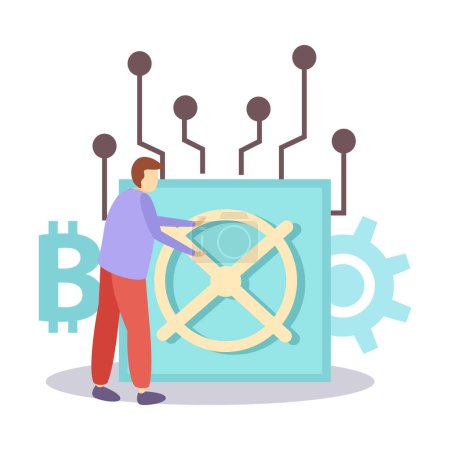 Illustration for ICO blockchain cryptocurrency composition of flat business icons with small human characters vector illustration - Royalty Free Image