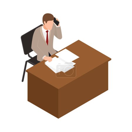 Ilustración de Oficina de negocios gente composición isométrica con el carácter humano del trabajador de oficina ilustración vectorial aislado - Imagen libre de derechos