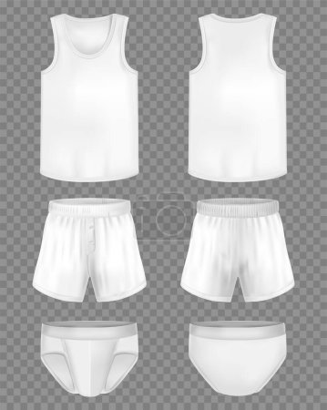 Illustration for Mens underwear set with white sleeveless tshirts and underpants isolated on transparent background realistic vector illustration - Royalty Free Image