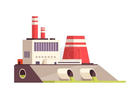 Illustration for Industry factory pollution composition with industrial view of plant modern buildings vector illustration - Royalty Free Image