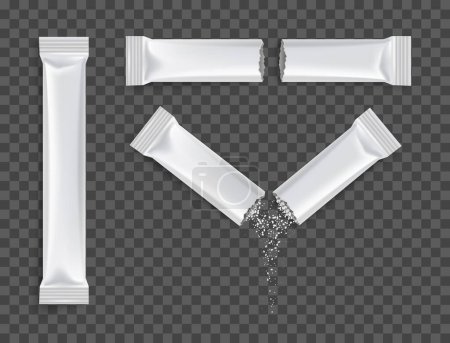 Ilustración de Sachet realista conjunto de palillo de embalaje con fondo transparente y vista superior de la ilustración de vectores de palos enteros y rotos - Imagen libre de derechos