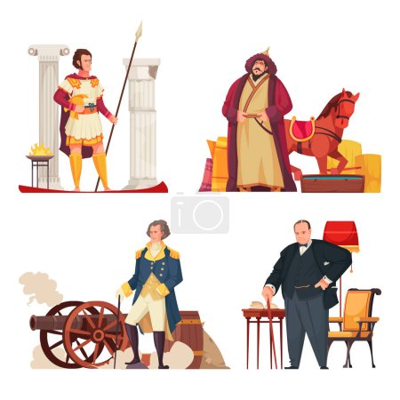 Illustration for Historical people compositions set with national generals flat isolated vector ilustration - Royalty Free Image